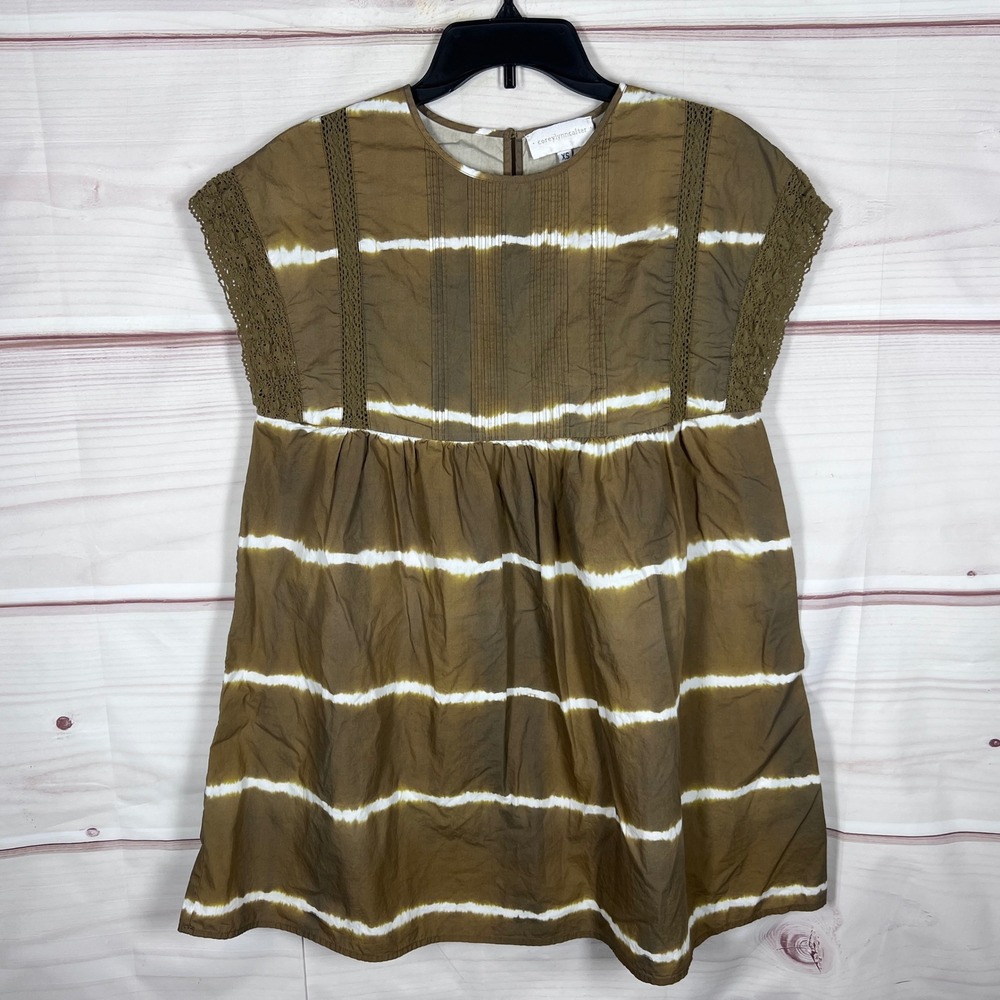 Corey Lynn Calter Babydoll Mini Dress Women XS Brown Tie Dye Lace Trim Cotton
